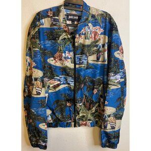 NEW JUST CAVALLI Bomber Jacket Retro Cars Palm Surfboard RARE HTF 2XL Italy
